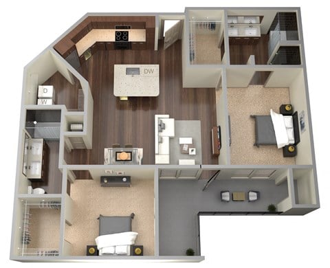 Floor plan for 2 beds, 2 baths, 1154 sqft